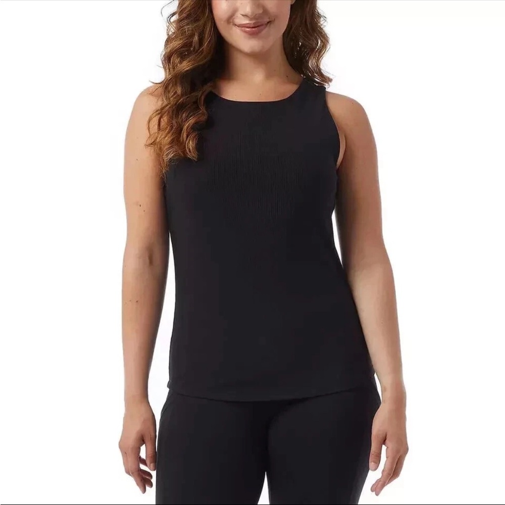 32 Degrees Black Ribbed Sleeveless Crewneck Tank (with bra)- Women